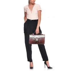 Pre Owned Gucci Burgundy Python Lady Lock Briefcase Clutch