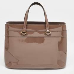 Gucci Dark Beige Patent Leather Medium Bright Bit Tote