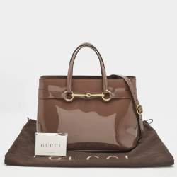 Gucci Dark Beige Patent Leather Medium Bright Bit Tote