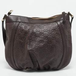 Pre Owned حقيبة كروس بودي غوتشي دي رينغ جلد قُتشيسيما بني داكن