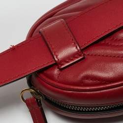 Gucci Red Matelasse Leather GG Marmont Belt Bag