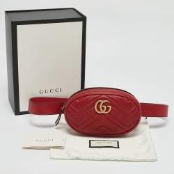 Gucci Red Matelasse Leather GG Marmont Belt Bag