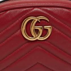 Gucci Red Matelasse Leather GG Marmont Belt Bag