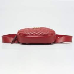 Gucci Red Matelasse Leather GG Marmont Belt Bag
