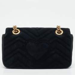 مملوكة مسبقًا Gucci Black Matelassé Velvet Mini GG Marmont Shoulder Bag