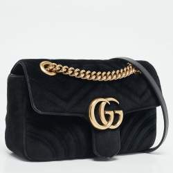 مملوكة مسبقًا Gucci Black Matelassé Velvet Mini GG Marmont Shoulder Bag