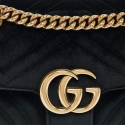مملوكة مسبقًا Gucci Black Matelassé Velvet Mini GG Marmont Shoulder Bag