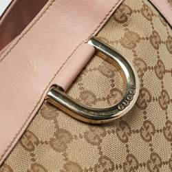 مملوكة مسبقًا Gucci Light Pink/Beige GG Canvas and Leather D Ring Tote