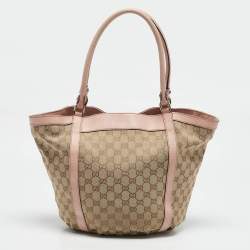 مملوكة مسبقًا Gucci Light Pink/Beige GG Canvas and Leather D Ring Tote
