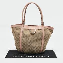 مملوكة مسبقًا Gucci Light Pink/Beige GG Canvas and Leather D Ring Tote