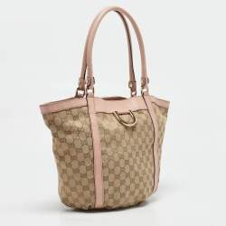 مملوكة مسبقًا Gucci Light Pink/Beige GG Canvas and Leather D Ring Tote
