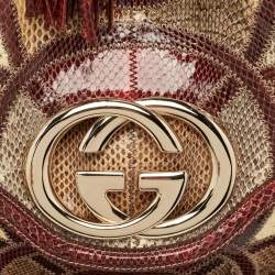 Gucci Burgundy/Beige Python Medium Britt Tassel Hobo