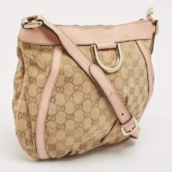 Gucci Light Pink/Beige GG Canvas and Leather Abbey D-Ring Crossbody Bag