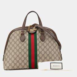Gucci Beige GG Supreme Canvas Medium Ophidia Web Satchel Bag