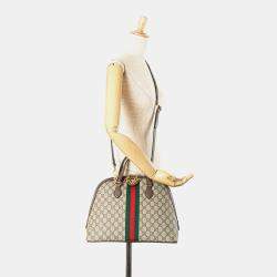 Gucci Beige GG Supreme Canvas Medium Ophidia Web Satchel Bag