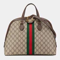 Gucci Beige GG Supreme Canvas Medium Ophidia Web Satchel Bag