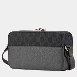Gucci Grey GG Supreme Canvas and Leather Cut Out Interlocking G Crossbody Bag