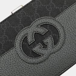 Gucci Grey GG Supreme Canvas and Leather Cut Out Interlocking G Crossbody Bag