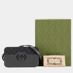 Gucci Grey GG Supreme Canvas and Leather Cut Out Interlocking G Crossbody Bag