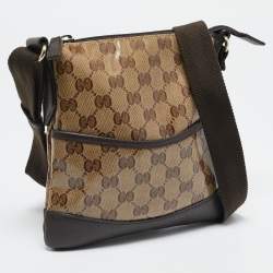 Pre Owned Gucci Dark Brown/Beige GG Crystal Canvas Mini Messenger Bag