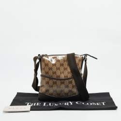 Pre Owned Gucci Dark Brown/Beige GG Crystal Canvas Mini Messenger Bag