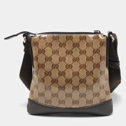 Pre Owned Gucci Dark Brown/Beige GG Crystal Canvas Mini Messenger Bag