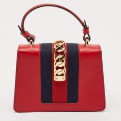 Gucci Red Leather Mini Web Sylvie Top Handle Bag