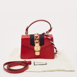 Gucci Red Leather Mini Web Sylvie Top Handle Bag