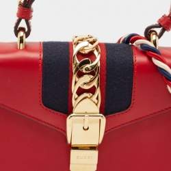 Gucci Red Leather Mini Web Sylvie Top Handle Bag