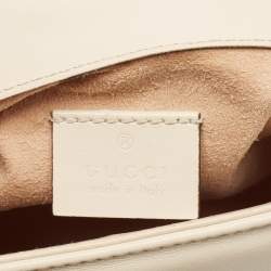 Pre Owned Gucci Off White Matelassé Leather Small GG Marmont Top Handle Bag