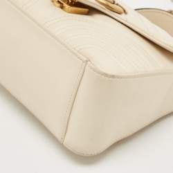 Pre Owned Gucci Off White Matelassé Leather Small GG Marmont Top Handle Bag