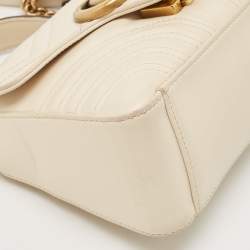 Pre Owned Gucci Off White Matelassé Leather Small GG Marmont Top Handle Bag