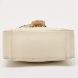 Pre Owned Gucci Off White Matelassé Leather Small GG Marmont Top Handle Bag