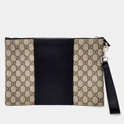Gucci Beige Black Coated Canvas and Leather GG Supreme Clutch Bag
