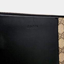 Gucci Beige Black Coated Canvas and Leather GG Supreme Clutch Bag