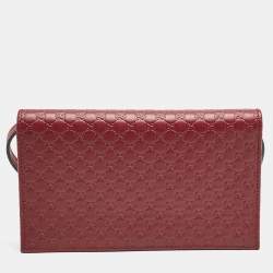 Pre Owned Gucci Red Microguccissima Leather Flap Wallet on Strap