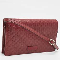 Pre Owned Gucci Red Microguccissima Leather Flap Wallet on Strap