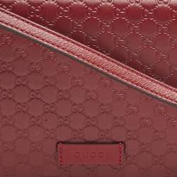 Pre Owned Gucci Red Microguccissima Leather Flap Wallet on Strap