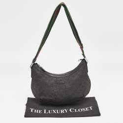Pre Owned Gucci Black GG Canvas Web Crossbody Bag
