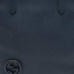 Pre Owned Gucci Navy Blue Leather Interlocking G Dollar Tote