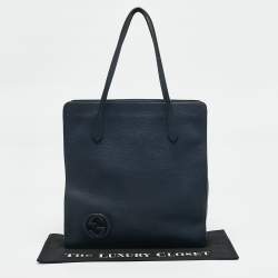 Pre Owned Gucci Navy Blue Leather Interlocking G Dollar Tote