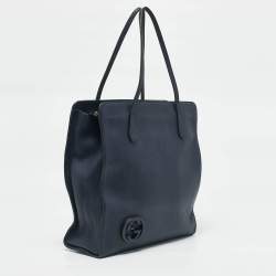 Pre Owned Gucci Navy Blue Leather Interlocking G Dollar Tote