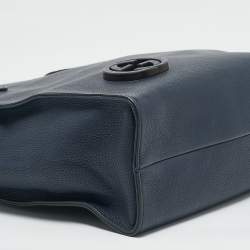 Pre Owned Gucci Navy Blue Leather Interlocking G Dollar Tote