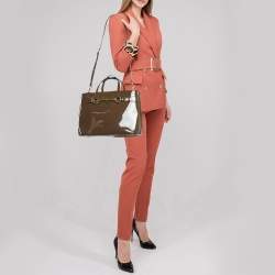 Pre Owned Gucci Beige Patent Leather Medium Bright Bit Tote