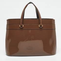 Pre Owned Gucci Beige Patent Leather Medium Bright Bit Tote