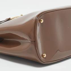 Pre Owned Gucci Beige Patent Leather Medium Bright Bit Tote