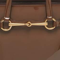 Pre Owned Gucci Beige Patent Leather Medium Bright Bit Tote