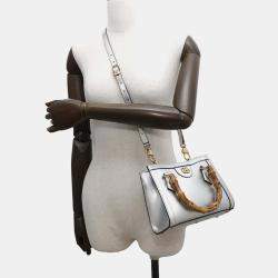  Gucci Silver Leather Mini Bamboo Diana Shoulder Bag