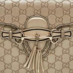 Pre Owned Gucci Beige Metallic Guccissima Leather Large Emily Chain Shoulder Bag