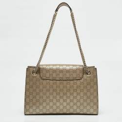 Pre Owned Gucci Beige Metallic Guccissima Leather Large Emily Chain Shoulder Bag
